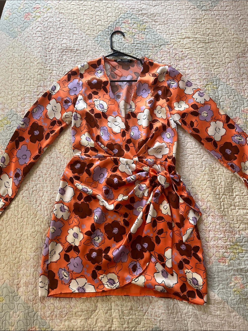 *Free with purchase of $30* Zara Orange Floral Wrap Dress